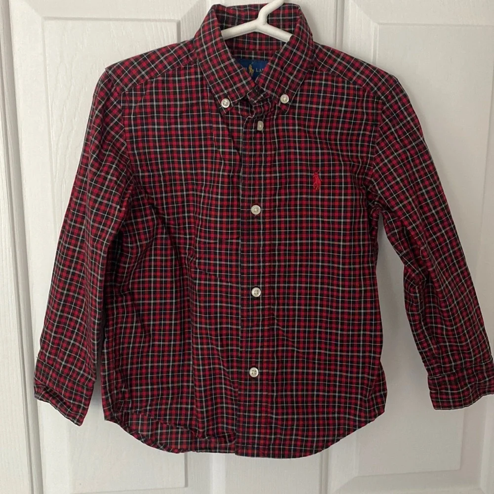 Ralph Lauren Red Plaid Button Down Dress Shirt - 3T